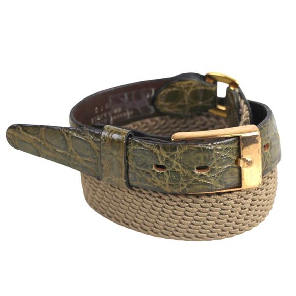 VTG GREEN ALLIGATOR CALFSKIN BEIGE ELASTIC 1"Wd CASUAL DRESS BELT Sz 40 (B36 - Picture 5 of 15
